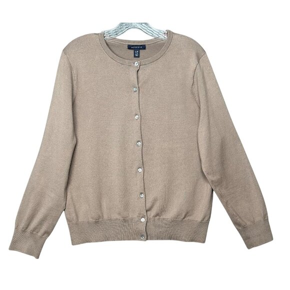 Lands’ End Women’s Cardigan Sweater L/P 14-16 Neutral Brown Button Front Classic - Picture 3 of 7